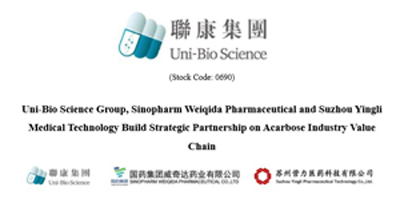 Uni-Bio Science Group, Sinopharm Weiqida Pharmaceutical and Suzhou Yingli Medical Technology Build Strategic Partnership on Acarbose Industry Value Chain
